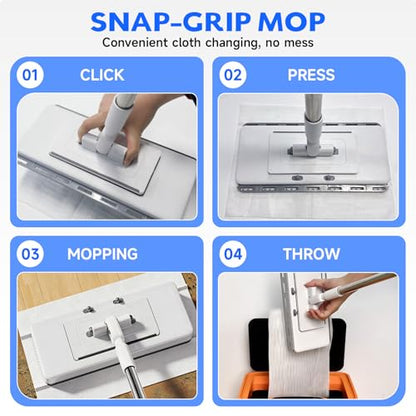 New 2-in-1 Push Clamp Lazy Mop – Hands Free Flat Mops, Quick Mopping & Sweeping, Compatible with Most Pads, Adjustable Handle, Perfect for Homes with Kids & Pets, 10 Dust Cloths(Large Flat Mop) - size: Large Flat Mop