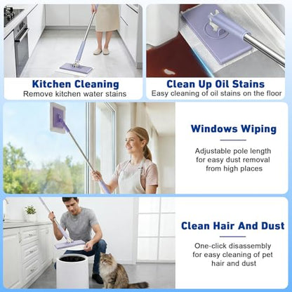 Snap Grip Mini Mop,Cloth Changing Mini Mop,360 Rotating Wet Dry for Whole House Cleaning,Foldable 35inch Retractable Long Handle Mopping Stick (Purple,1*p+6*Cloth)