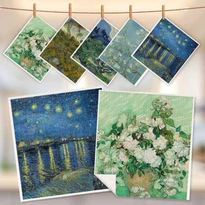 5 Pcs Oil Painting Swedish Dishcloths, Tree & Flower Swedish Dishcloth, Classic Art Dish Cloths for Drying Dishes, Reusable Cleaning Cloths, Housewarming Gifts for Women 2 - color: Lm 03423