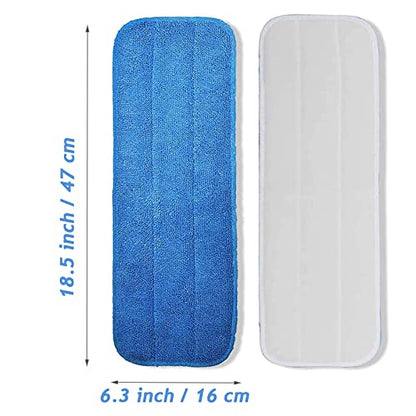 12Pack Microfiber Mop Pads, 18.5 x 6.3 Inch Reusable and Washable Spray Mop Pads, Wet and Dry Household Mop Pad Replacement, Set of 12(Blue) - color: Blue