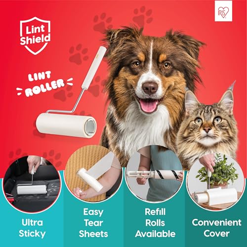 IRIS USA Extra Sticky Lint Roller, Large with Adjustable Extension, Storage Box, Refills, 90 Sheets/Roll, 540 Sheets Total, Easy Tear Lint Remover for Dog Cat Pet Hair On Bed Floor Sofa - size: Large w/ Extension