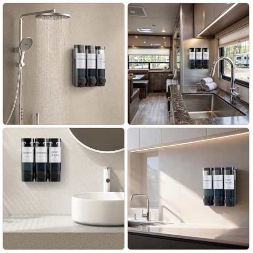 Shampoo and Conditioner Dispenser,Shower Soap Dispenser 3 Chamber No Drill Wall-Mounted Shampoo Dispenser for Shower Wall Mounted Shower Dispenser for Bathroom Hotel Large Capacity,Matte Black - color: Matte Black 3 Chamber