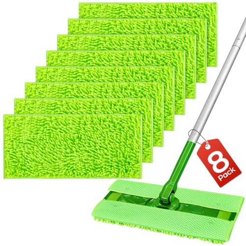 FIXSMITH Reusable Mop Pads Compatible with Swiffer Sweeper and All 10-12 inch Flat mops, 8 Pack Washable Wet Dry Mop Refills, Microfiber Mop Replacement Heads for Floor Cleaning