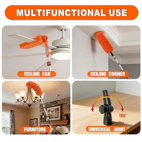 SISIUPASSIE 20FT Reach Ceiling Fan Cleaner Duster, Ceiling Fan Blade Cleaner with Extension Pole, Washable & Replaceable Microfiber Feather Duster Kits - size: 12FT
