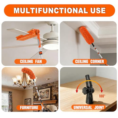 SISIUPASSIE 36FT Reach Ceiling Fan Cleaner Duster, Ceiling Fan Blade Cleaner with Extension Pole, Washable & Replaceable Microfiber Feather Duster Kits - size: 30FT