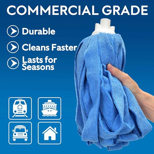 Matthew Microfiber Mop Compatible with Ceda Refill - Commercial Mop Replacement 54" Stainless Steel Handle with 2 Wet Mop Heads w/1 Handle Incl. 2 Pcs Blue Microfiber Cloth - color: Blue