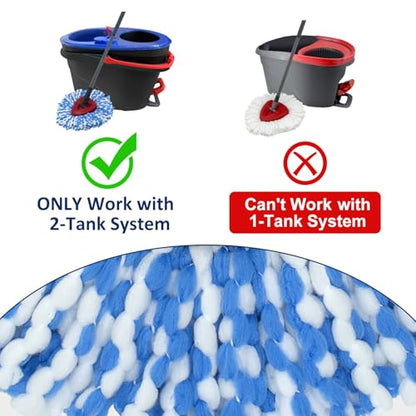 6 Pack Spin Mop Replace Head 𝐎𝐍𝐋𝐘 for O-cedar RinseClean 2 Tank Spin Mop,Mop Head Refill Replacement For O-cedar RinseClean 2 Tank System - Easy to Replace,100% Microfiber, All Floor Surface Clean - color: 6 Pack Blue & White