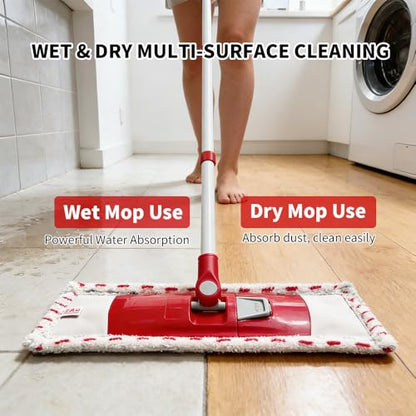 Microfiber Flat Mop for Floor Cleaning, 360° Rotating Hardwood Mop with 2 Reusable Washable Pads, Wet Dry Dust Mop with Coated Iron Handle, Lazy Cleaning Tool for Baseboard Wall Wood Tile Floors