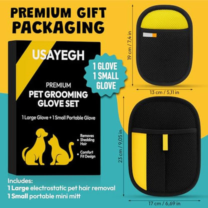 Pet Hair Remover Glove Set 2-Pack — Dog & Cat Grooming Glove, Pet Hair Remover for Furniture, Clothes & Car Seats, Reusable Lint Roller Alternative, Gift for Pet Owners