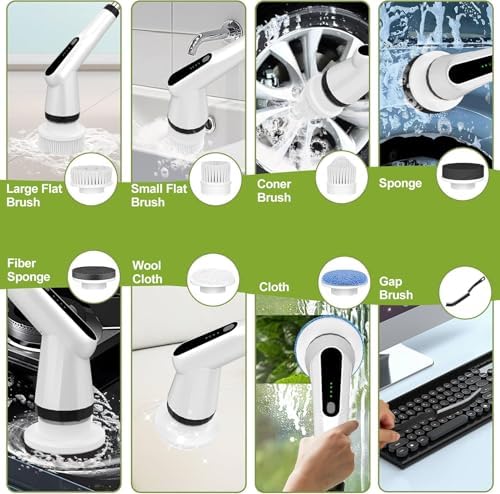 WKY-Electric Spin Scrubber - Upgraded 10-in-1 IPX7 Waterproof Shower Scrubber, Retractable Handle & 2-Speed for Toilet, Bathroom, Bathtub, Tile Floors