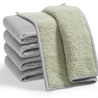 JOYMOOP Dual-Sided Silver Microfiber Cleaning Cloth, Reusable Non-Scratch Dishwashing Rag, Multipurpose Scrubbing Pads for Kitchen, Glass, Stainless Steel