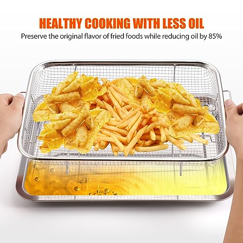Air Fryer Basket for Oven 18.7"x12.8", 2 Pack Extra Large Air Fryer Basket and Tray Stainless Steel Oven Air Fryer Pan Rack for Cooking Baking and Broiling - size: Extra Large-2 Pack-18.7"x12.8"
