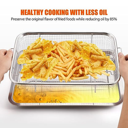 Air Fryer Basket for Oven 18.7"x12.8", 2 Pack Extra Large Air Fryer Basket and Tray Stainless Steel Oven Air Fryer Pan Rack for Cooking Baking and Broiling - size: Extra Large-2 Pack-18.7"x12.8"