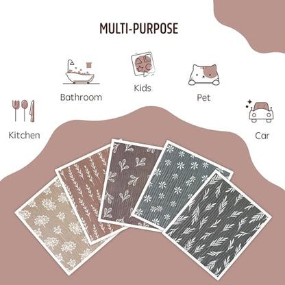 Swedish Dishcloths for Kitchen, 5 Pack Reusable Paper Towels Washable, Super Absorbent Swedish Dish Cloths, Non-Scratch, Biodegradable - color: 5 Count- Leaf
