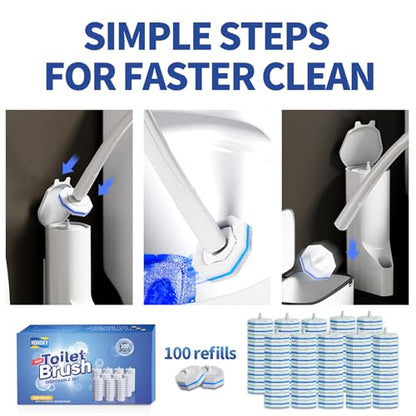 100pc Bulk Toilet Wand Refills - Disposable Toilet Brush Replacement Heads, Pack for Household Cleaning Bathroom cleaners Compatible Heads,washroom mats Brush Cleaning System,Clean Refill Pads.