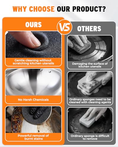 Stainless Steel Sponge Suitable for Stainless Steel Surfaces Zero Chemicals Emery Sponges Long-Lasting for Heavy Duty Burnt-On Stain Removal (4-Pack)