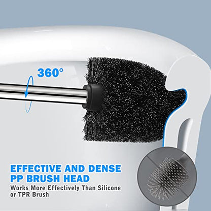 Toilet Brush and Holder, Toilet Brush with 304 Stainless Steel Long Handle, Toilet Bowl Brush for Bathroom Toilet-Ergonomic, Elegant,Durable（Black） - color: Black