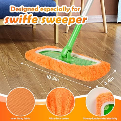 AmaVins 5 Pack Reusable Microfiber Mop Pads Compatible with Swiffer Sweeper, Wet and Dry Flat Cover, Washable Pads for Surface/Hardwood Floor Cleaning (Mop is Not Included) - color: Orange 5 Pack