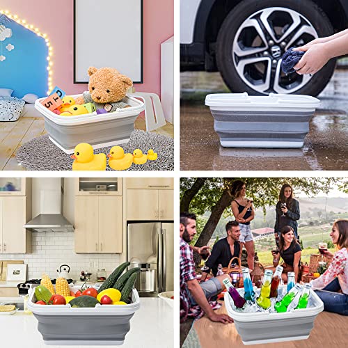 Collapsible Sink with Handle Towel, 2.37 Gal / 9L Foldable Wash Basin for Washing Dishes, Camping, Hiking and Home - color: 2pcs-gray&yellow