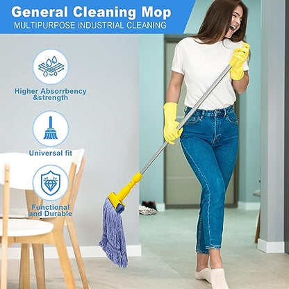 2 Pack Mop Head Replacement, Cleaning Heavy Duty Mop Head Commercial Replacement, Wet Industrial Blue Cotton Looped End String Head Refills, Heavy Mop Replace Head, for General and Floor Cleaning - color: Blue