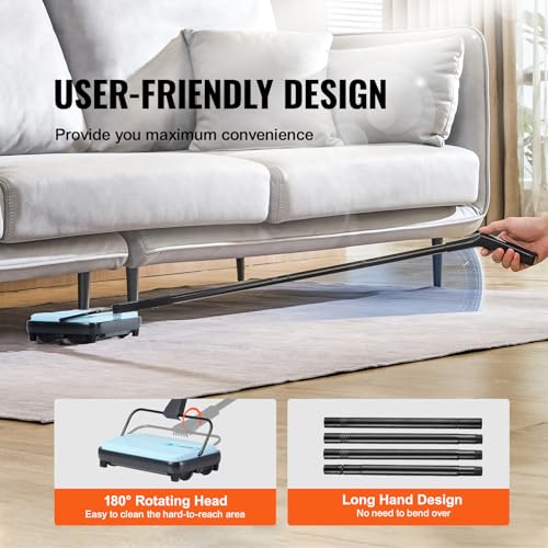 VEVOR Carpet Sweeper Manual, Floor Sweeper with 300 ml Dustbin Capacity Easy to Empty, 6.7 inch Cleaning Width for Home Office Carpets Pet Hair Dust, Blue - color: Blue