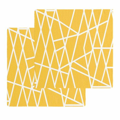 Modern Yellow Dish Towels Set, Waffle Weave Kitchen Towels 2 Pieces, Microfiber Hair Face Bath Tea Towel Absorbent Quick Drying Cleaning Dish Cloths, White Minimalist Geometric Stripes 12"x12" - size: 2PCS,12"x12"