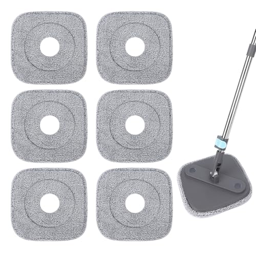 Square Microfiber Mop Pads Compatible with True & Tidy True Spin Mop - Mop Replacement Pads for Square Spin Mop and Bucket - Washable Pads fit for All 9 Inch Square Spin Mop (6 Pack) - color: 6 Pack (Grey)