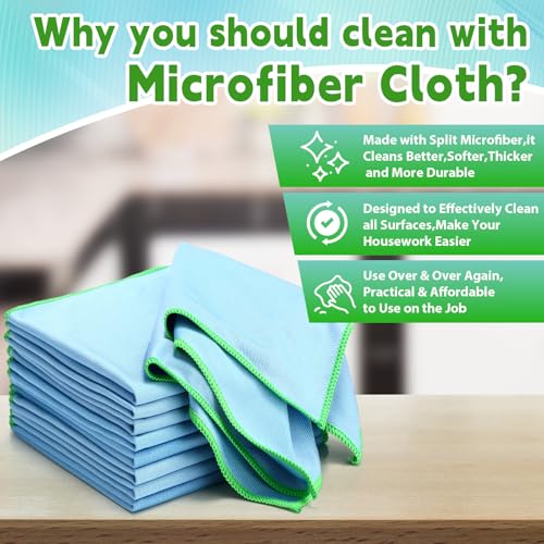 Maxcheck 24 Pack Magic Cleaning Cloth, 16 x 16 Inch Microfiber Glass Cleaning Cloths Reusable Lint Free Microfiber Towels for Kitchen Dish, Windows, Mirror, Glass, Car(Blue) - color: Blue