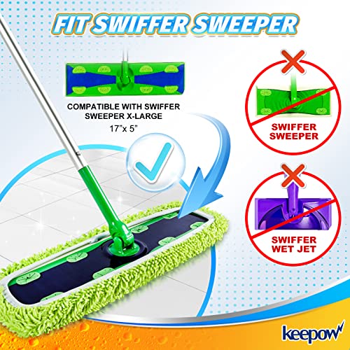 KEEPOW XL Dry Sweeping/Wet Mopping Cloths for Swiffer XL Sweeper, Reusable & Washable Microfiber Mop Pad Refills for Surface/Hardwood Floor Cleaning, 6 Pack - size: 6 Pack, Green