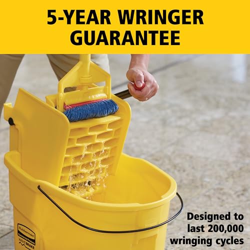 Rubbermaid Commercial Products WaveBrake 35 Qt. Side-Press Mop Bucket and Wringer Combo on Wheels Yellow for Professional/Industrial/Business Heavy-Duty Floor Cleaning/Mopping - size: 35 Qt