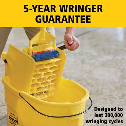 Rubbermaid Commercial Products WaveBrake 35 Qt. Side-Press Mop Bucket and Wringer Combo on Wheels Yellow for Professional/Industrial/Business Heavy-Duty Floor Cleaning/Mopping - size: 35 Qt