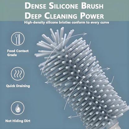 Baby Bottle Brush Set 3-in-1, Silicone Brush with Wall Mount Holder, 11" Long Handle + Nipple Brush + Straw Cleaner for Cups & Straws – BPA Free (Green) - color: Green