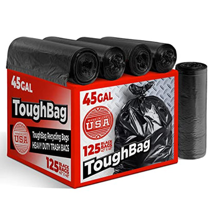 Toughbag 40-45 Gallon Trash Bags Heavy Duty (125 Count) - 39, 40, 42, 44 Gallon Trash Bags for Contractors, Commercial, Home, Kitchen - Made in USA - size: 125 Count (Pack of 1)