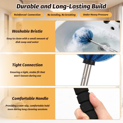 Cobweb Duster Brush with Extension Pole, Lightweight 5ft Long Spider Web Cobwebs Ceiling Fan Dust Cleaning Brush Kit with Washable Head,for Ceiling Fan, Furniture, Eaves,Vent, Roof House Cleaning - size: 5FT
