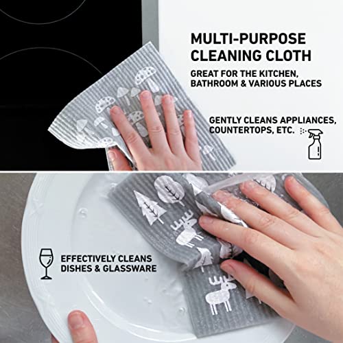 Nordhus Design Swedish Dishcloths,10 Grey Cloths, Made in Sweden - Reusable, Washable Cellulose Cotton Kitchen Cloths - Replace Paper Towels, Wipes, Sponges, Dish Rags - color: 3. Nordic Forest