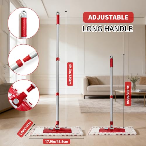 Microfiber Flat Mop for Floor Cleaning, 360° Rotating Hardwood Mop with 2 Reusable Washable Pads, Wet Dry Dust Mop with Coated Iron Handle, Lazy Cleaning Tool for Baseboard Wall Wood Tile Floors