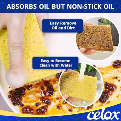 CELOX 24 Pack Cellulose Sponge Bulk for Cleaning Kitchen, Natural Wood Pulp Sponges - color: Blue & Yellow, size: Regular Pack