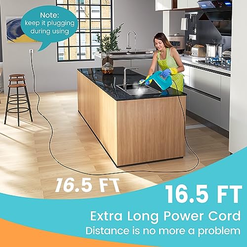 Goplus Handheld Steam Cleaner, 1400W Pressurized Steam Cleaner w/Continuous Steam w/Unlimited Use Time, 13.5 OZ Water Tank, Child Lock & 14-Piece Accessory Kit, Portable Chemical-Free Steamer Mop - color: Blue