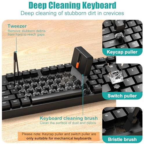 VICHYIE Keyboard Cleaning Kit with Brush, Computer Laptop Cleaner Kit, Phone Cleaning Tool, Multi-Function Cleaner Kit for Earbuds, Cellphones, PC, Screens, Camera Lens, Electronics Devices (Black) - color: Black