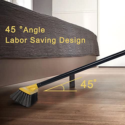 Push Broom with Long Handle, Floor Brush 51.6 inch Soft Bristle Broom 12.2" Wide for Cleaning Bathroom Kitchen Patio Garage Deck Tile - color: Black
