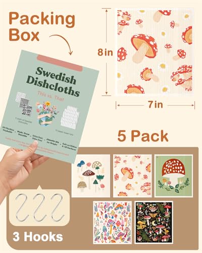Miss Adola Swedish Dishcloths for Kitchen with Hooks - Reusable Dish Cloths for Washing Dishes Fast Drying Cute Fun 5 Pack Swedish Dish Towels Washable Cleaning Sponge, Swamm Series - color: Swamm Series