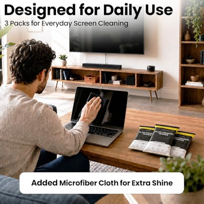 EVEO Electronic Wipes Screen Cleaner - Screen Wipes TV Screen Cleaner Wipes, Computer Screen Wipes, Laptop Screen Cleaner, ipad & Monitor Cleaner, Screen Cleaning Wipes - [90 Wipes + Microfiber Cloth]