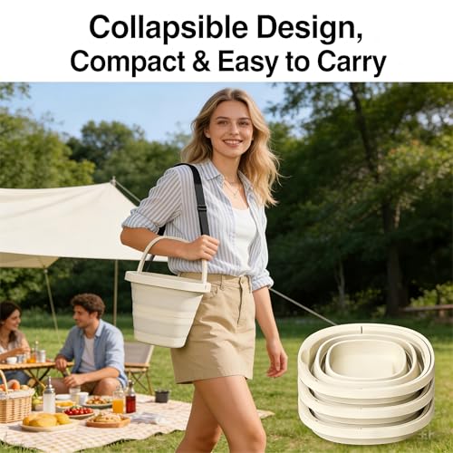 2.6 Gallon (10L) Collapsible Bucket, Large Capacity, Portable Foldable Water Pail for Outdoor Garden Cleaning, Car Washing, Camping, Fishing