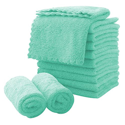 MOONQUEEN Microfiber Facial Cloths Fast Drying Washcloth 12 Pack - Premium Soft Makeup Remover Cloths - Aqua Green - color: Aqua Green, size: 12x12 Inch (Pack of 12)