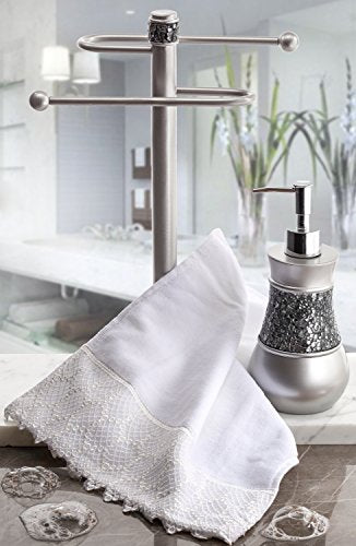 Crackled Glass Countertop Towel Stand, Decorative Unibody Silver Fingertip Towel Holder, Durable Resin Free Standing Towel Rack, for Elegant Counter Top Bathroom or Kitchen Decor - style: Towel Stand