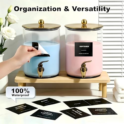Glass Laundry Detergent Dispenser,1 Gallon Large Liquid Soap 2 Pack(Gold) | Complete borosilicate jars set with leakproof spigots, protective silicone mats, minimalist labels, and dosing cups - color: Gold