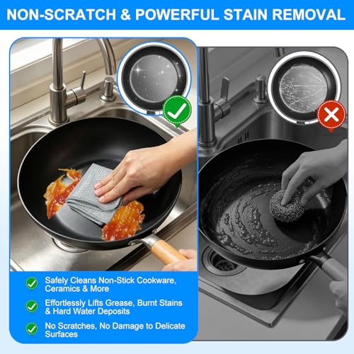 Non-Scratch Silver Mesh Dish Cloths, 12+1 Pack 2-Layer Metallic Fiber Cleaning Cloths for Kitchen, Diamond Weave Scrubber Pads for Dishes, Sinks & Cookware (7.87x7.87 Inches) - style: 2-Layer Silver Mesh