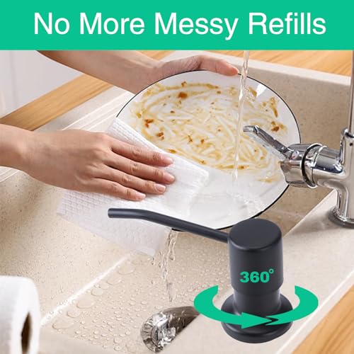 Soap Dispenser for Kitchen Sink, Built in Sink Soap Dispenser, Countertop Soap Dispenser Pump with 47" Extension Tube kit, No Need to Fill Little Bottle Again, Black - color: Black