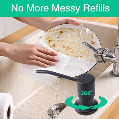 Soap Dispenser for Kitchen Sink, Built in Sink Soap Dispenser, Countertop Soap Dispenser Pump with 47" Extension Tube kit, No Need to Fill Little Bottle Again, Black - color: Black