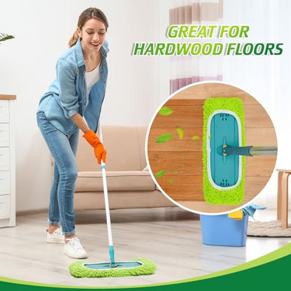Toulite 2 Pcs Reusable Mop Refill Pads Replacement Compatible with Most XL Sweeper 17" x 5" Microfiber Mops Head Floor Cleaning Supplies (Handle is Not Included) (Green) - color: Green